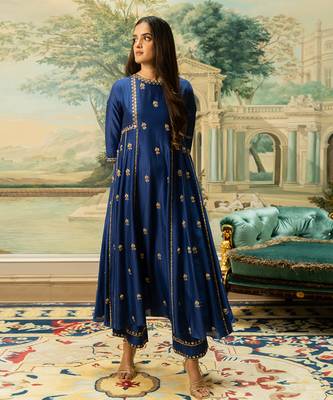 Electric blue silk kurta pant set 2
