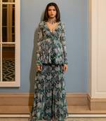 Turquoise green georgette peplum pants set