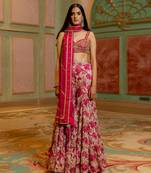 Pink satin sharara lehenga set