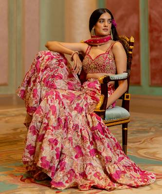 Pink satin sharara lehenga set 2