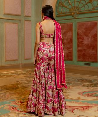 Pink satin sharara lehenga set 3