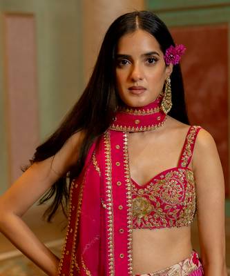 Pink satin sharara lehenga set 5