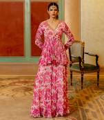 Pink georgette peplum set