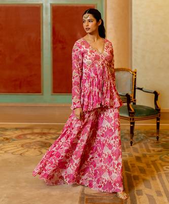 Pink georgette peplum set 2