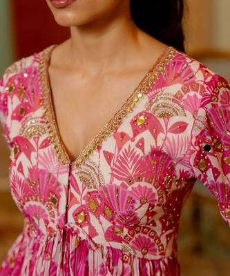 Pink georgette peplum set 3