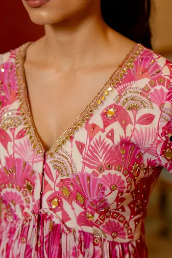 Pink georgette peplum set