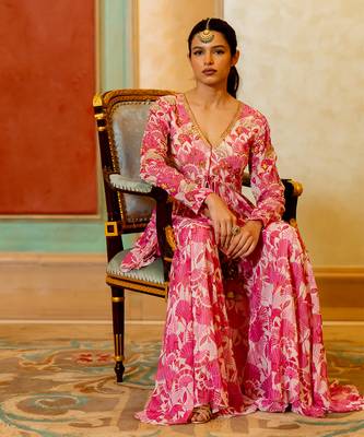 Pink georgette peplum set 5