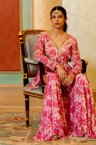 Pink georgette peplum set