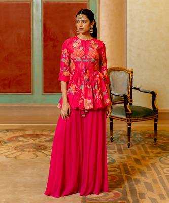 Pink georgette peplum set 1