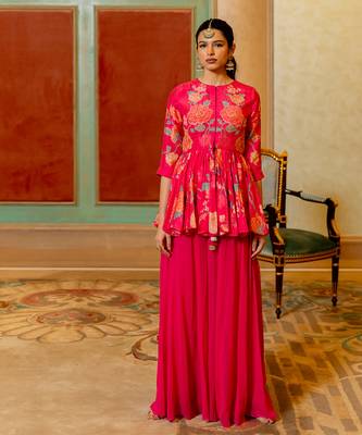Pink georgette peplum set 2
