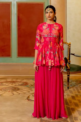 Pink georgette peplum set