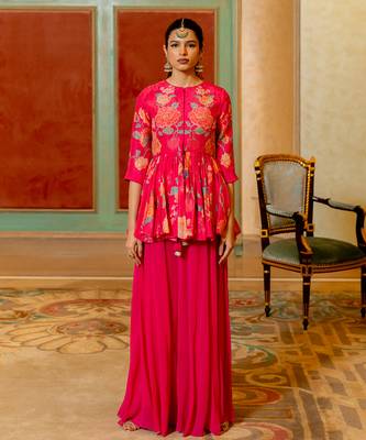 Pink georgette peplum set 3