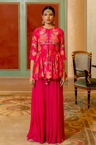 Pink georgette peplum set