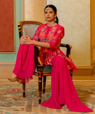 Pink georgette peplum set 5