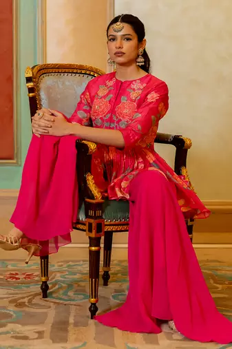 Pink georgette peplum set