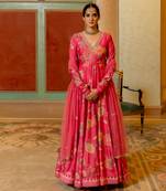 Pink silk anarkali set