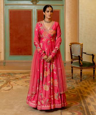 Pink silk anarkali set 2