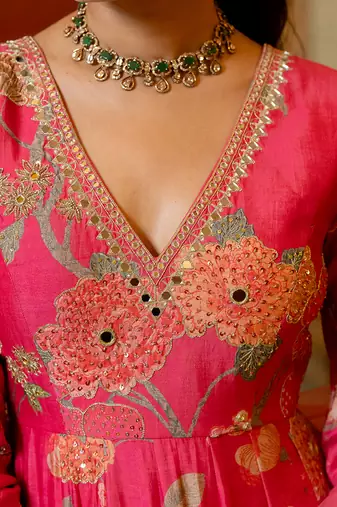 Pink silk anarkali set