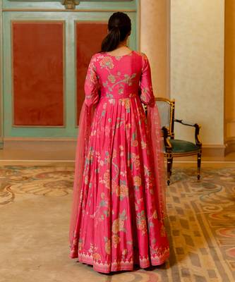 Pink silk anarkali set 4
