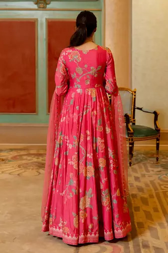 Pink silk anarkali set