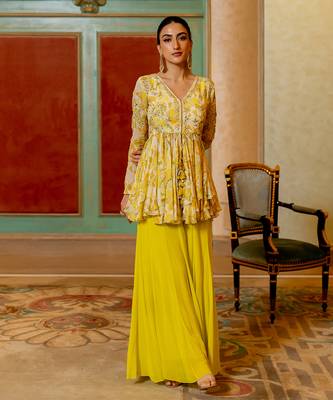 Lime Yellow Haldi Peplum Set for Women 1