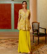 Lime Yellow Haldi Peplum Set for Women
