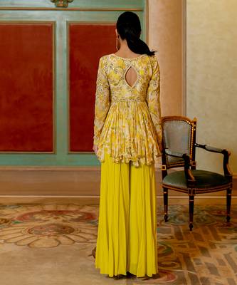 Lime Yellow Haldi Peplum Set for Women 2