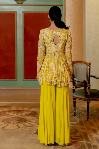 Lime Yellow Haldi Peplum Set for Women