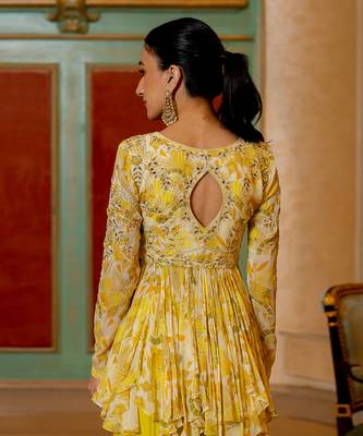 Lime Yellow Haldi Peplum Set for Women 3