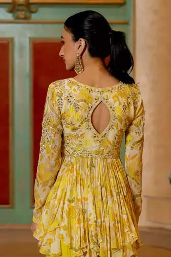 Lime Yellow Haldi Peplum Set for Women