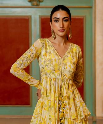 Lime Yellow Haldi Peplum Set for Women 4