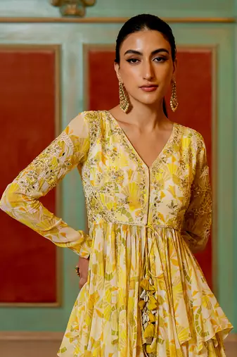 Lime Yellow Haldi Peplum Set for Women