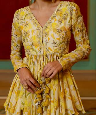 Lime Yellow Haldi Peplum Set for Women 5