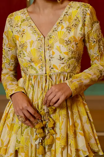 Lime Yellow Haldi Peplum Set for Women