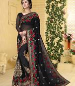 Black Multi Resham Zari Embroidery Georgette Saree