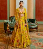 Lime Yellow Floral Printed Lehenga Set