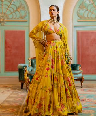 Lime Yellow Floral Printed Lehenga Set 3