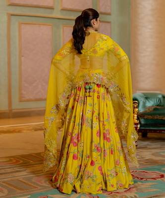 Lime Yellow Floral Printed Lehenga Set 4