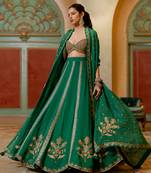 Emerald Green Hand Embroidered  Lehenga Set