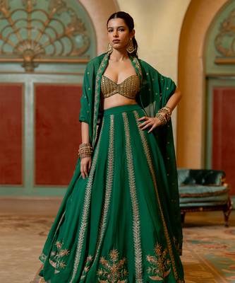 Emerald Green Hand Embroidered  Lehenga Set 2