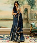 Blue Self Woven Kali Embroidered Lehenga Set