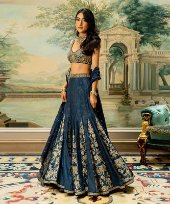 Blue Self Woven Kali Embroidered Lehenga Set 2