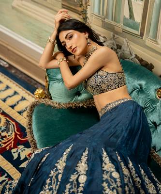 Blue Self Woven Kali Embroidered Lehenga Set 4