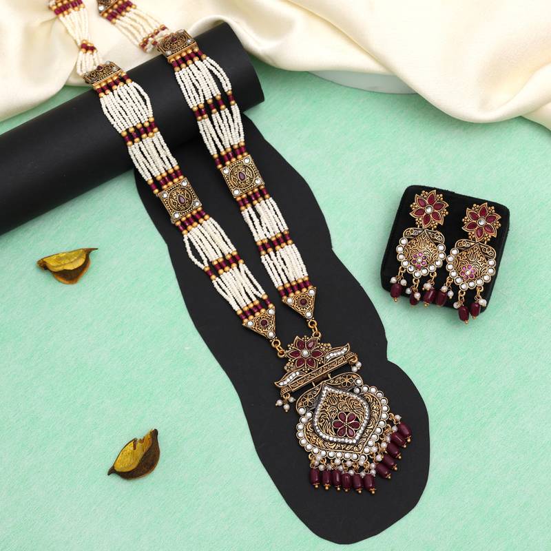 Rani color meena work matte gold jewellery rani haar Jaipur Mart