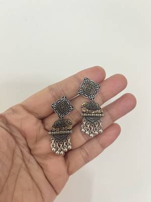 Dual tone Elephant design necklace set German silver indian oxidized jewellery gifts for her long necklace with earrings 2