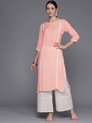 Abstract printed pure cotton kurta with lace detail 1