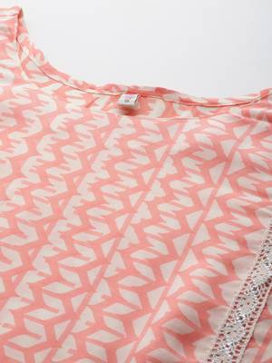 Abstract printed pure cotton kurta with lace detail 2