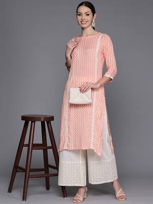 Abstract printed pure cotton kurta with lace detail 5