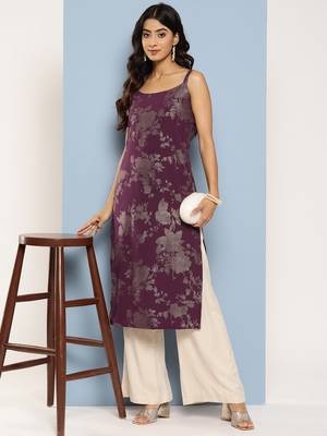 Floral foil printed crepe kurta 1