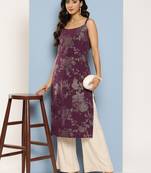 Floral foil printed crepe kurta